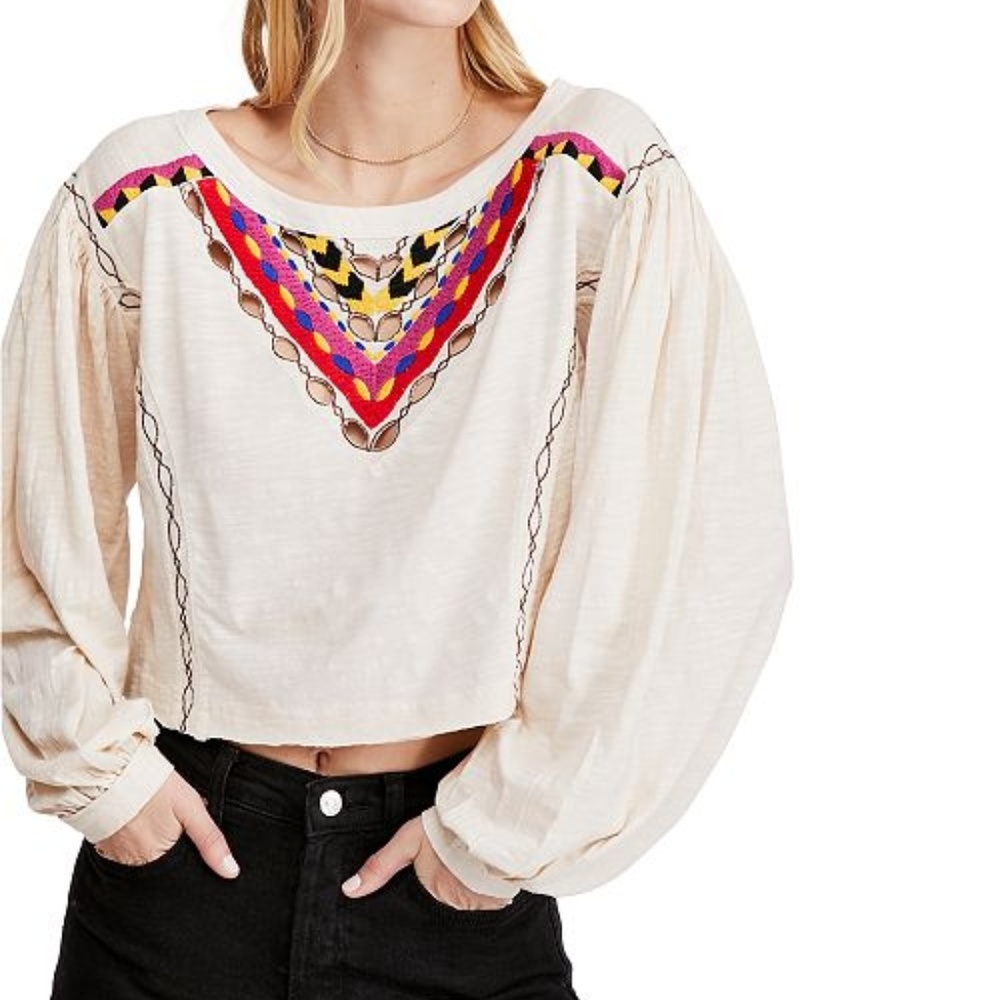 Free People Hand Me Down Embroidered Top